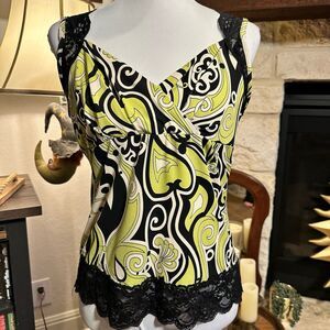 Vintage 90s y2k Green Black Lace babydoll top Size Large fairy grunge forest